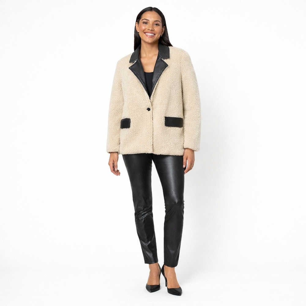 WeWoreWhat Womens Oversized Faux Fur Blazer Jacket Small Ivory Vegan Leather NWT